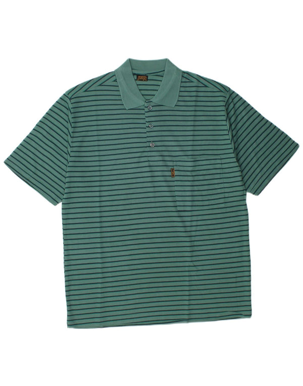 Polo vintage para hombre de algodón a rayas verde medio