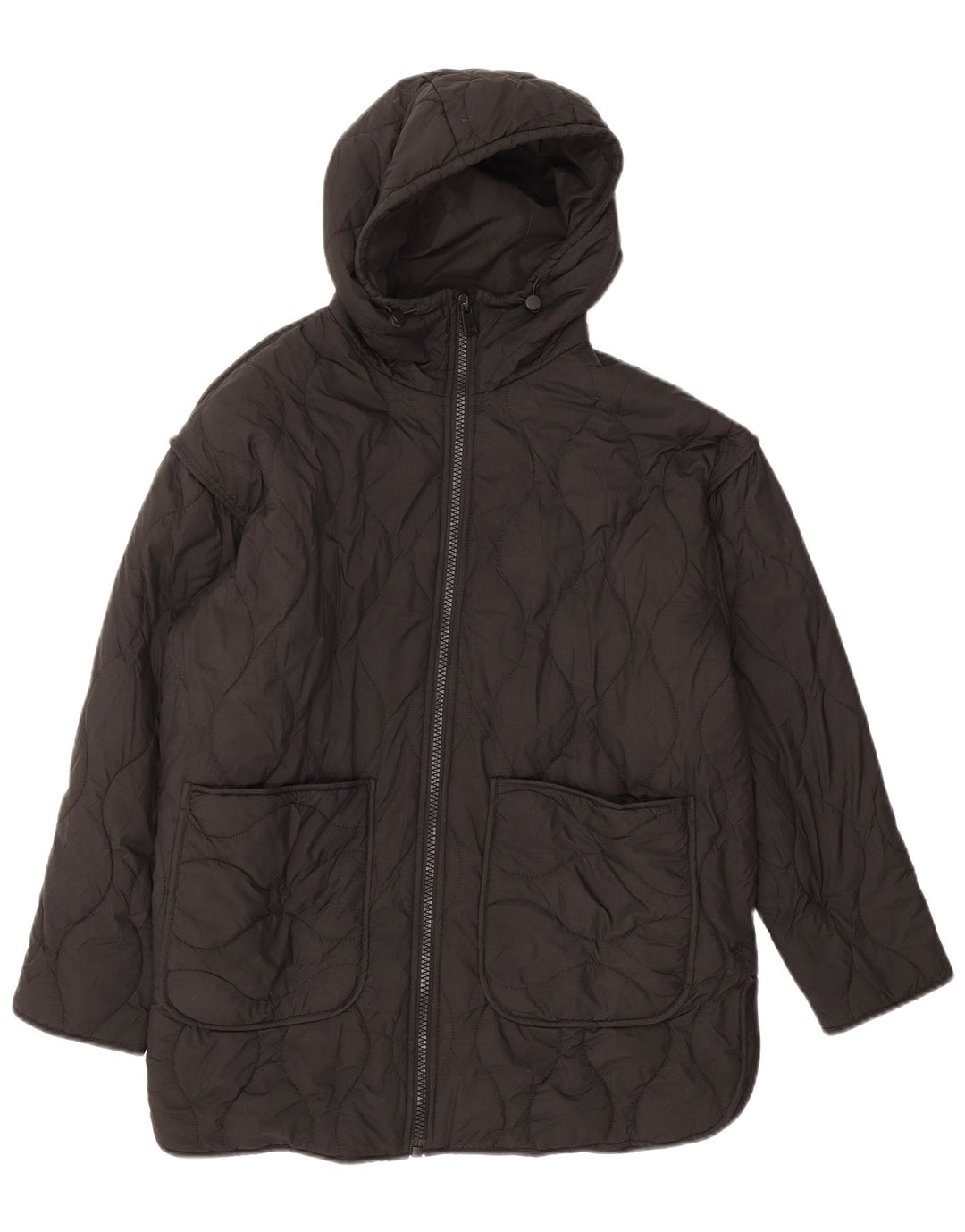 Zara Mujer Chaqueta Acolchada Extragrande Con Capucha UK 6 XS Poliéster Negro