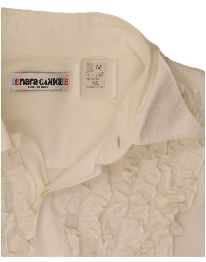 Enara Camice Camisa con volantes en la parte delantera para hombre Algodón blanco mediano