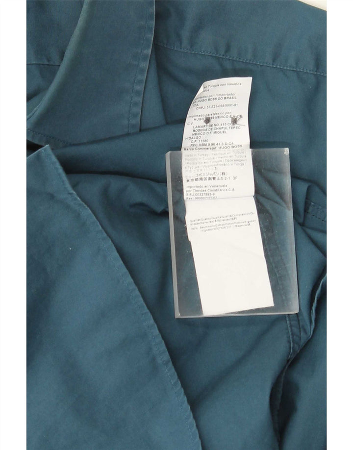 Camisa Hugo Boss Hombre Regular Fit Talla 39 Algodón Azul Medio