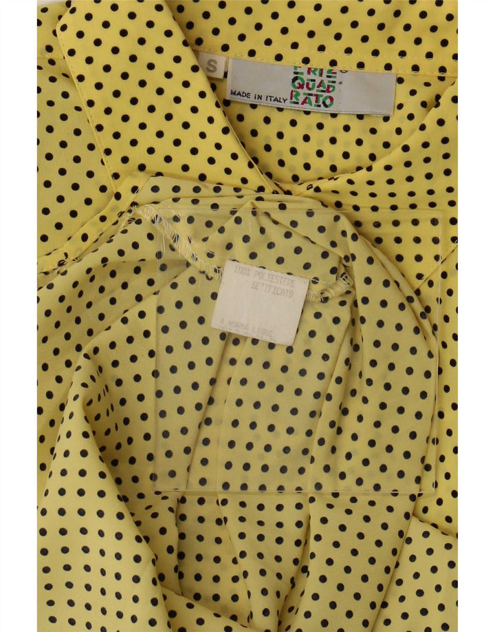 Camisa extragrande vintage para mujer UK 10 Pequeña poliéster con lunares amarillos