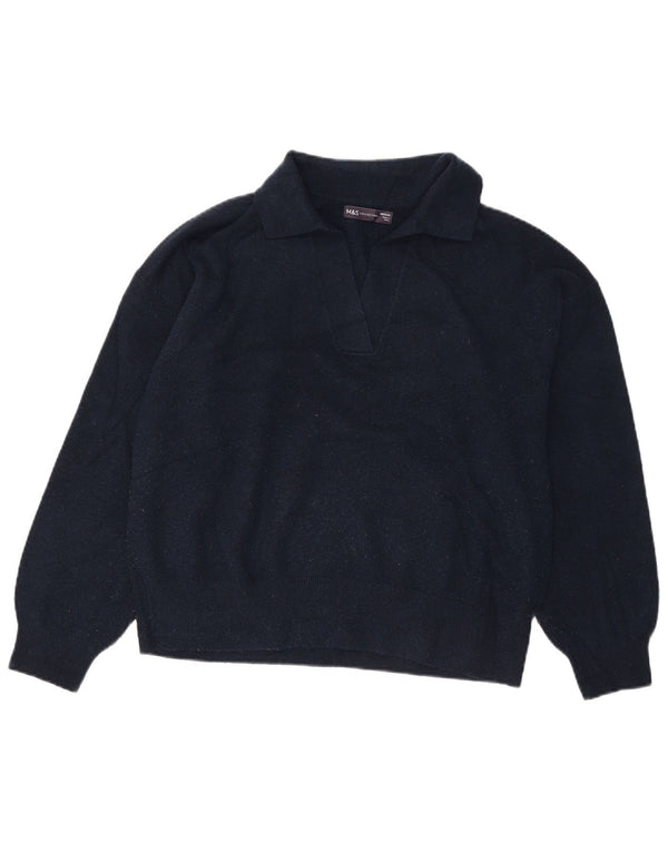 Marks & Spencer Suéter tipo jersey con cuello tipo polo para mujer UK 44 Azul marino mediano