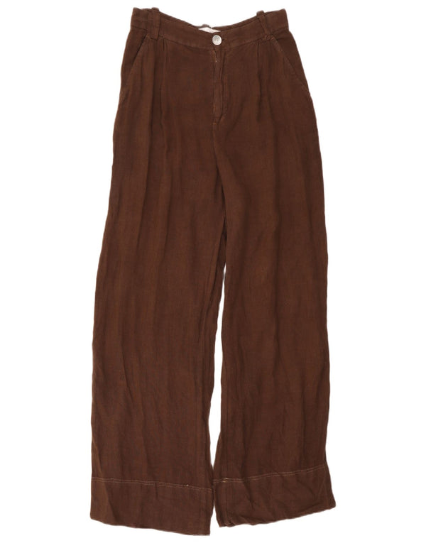 Zara Mujer Pantalones Chinos De Pierna Ancha Y Talle Alto XS W24 L30 Lino Marrón