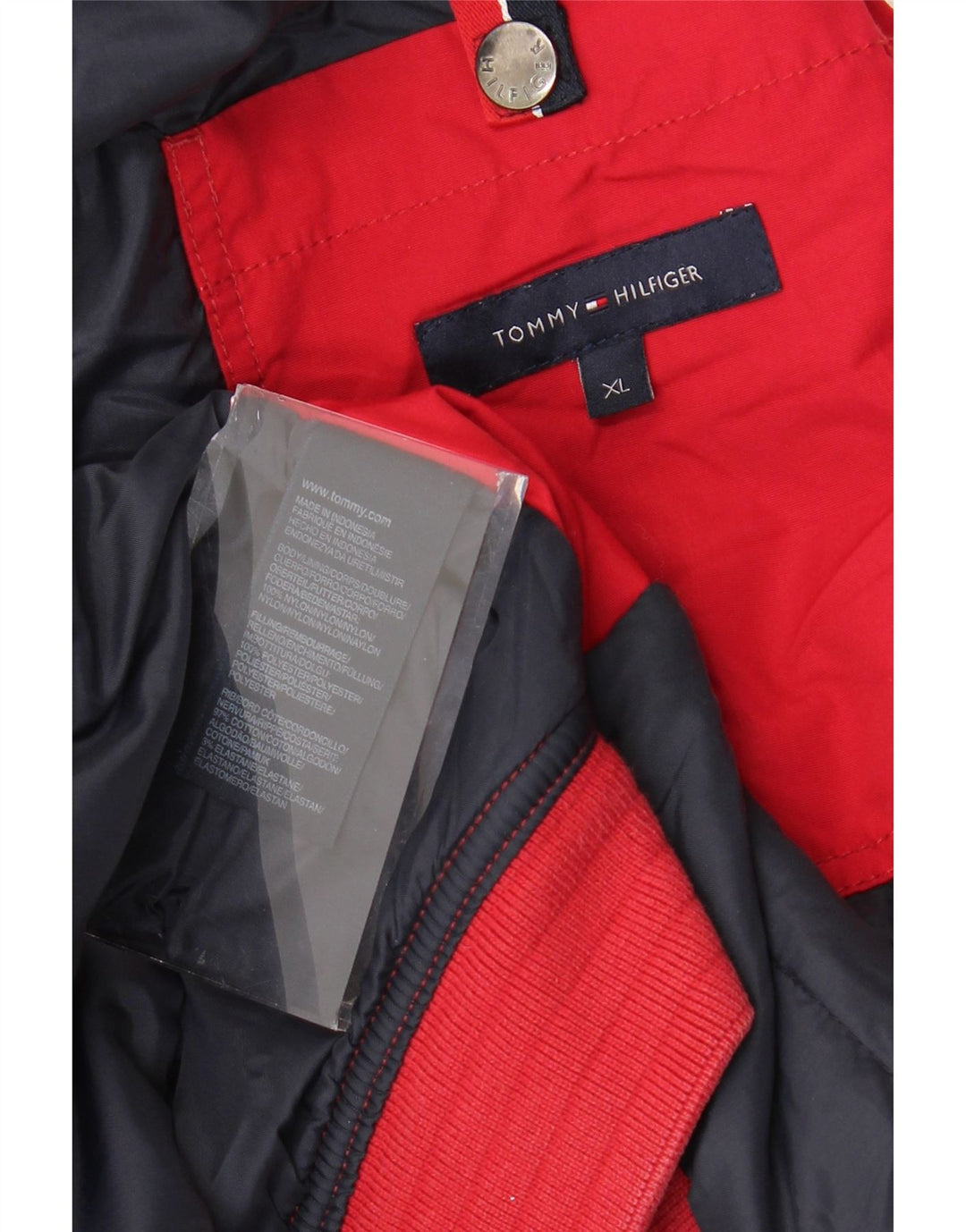 TOMMY HILFIGER Chaqueta bomber con capucha para hombre UK 42 XL Nylon rojo
