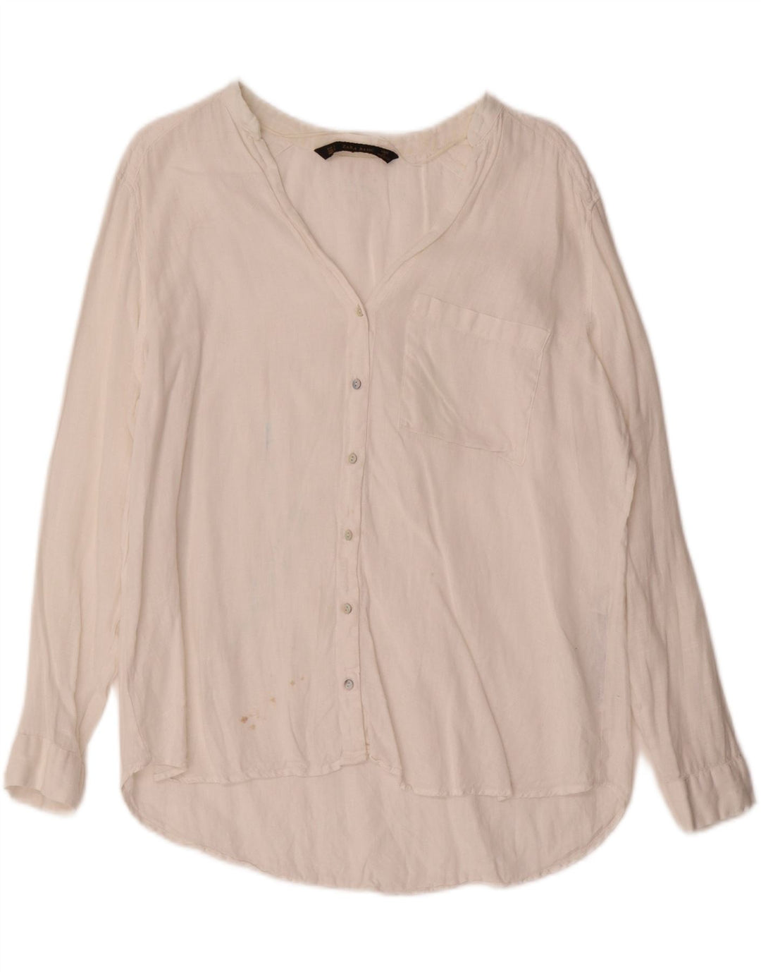 Zara Mujer Camisa UK 46 Grande Lino Blanco