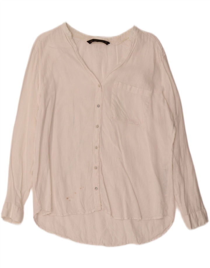 Zara Mujer Camisa UK 46 Grande Lino Blanco