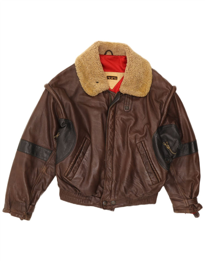 Chaqueta de cuero vintage para hombre IT 52 XL cuero marrón