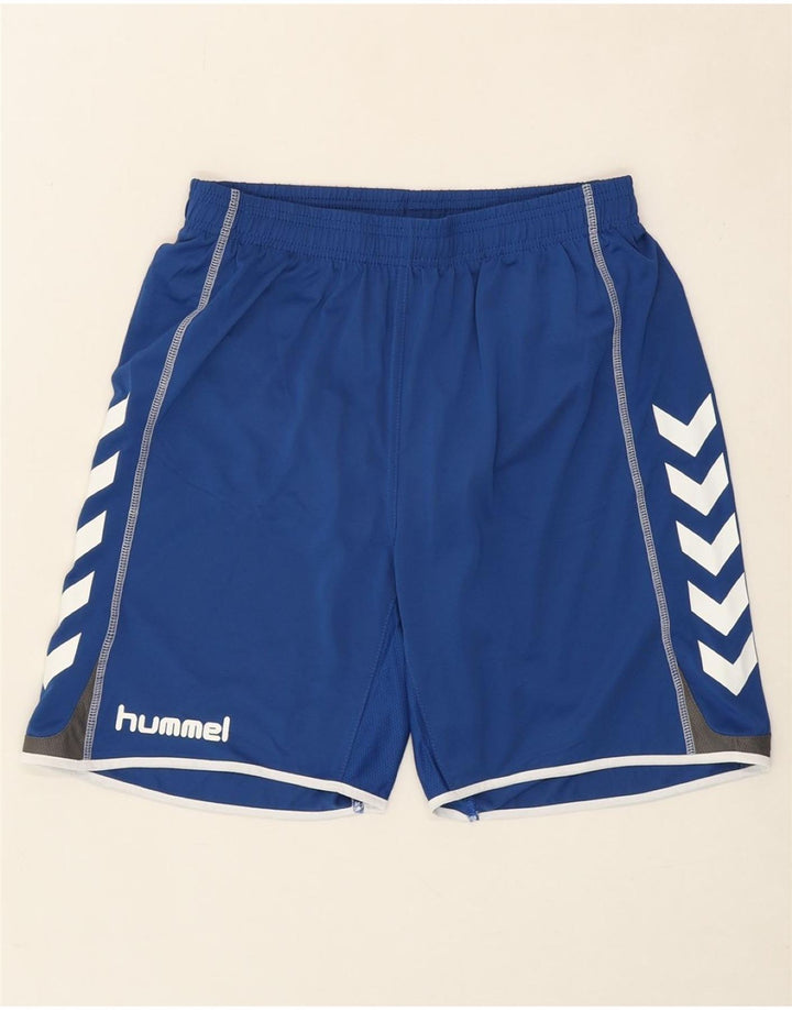 HUMMEL Mens Graphic Sport Shorts Medium Blue Colourblock Vintage Hummel and Second-Hand Hummel from Messina Hembry 