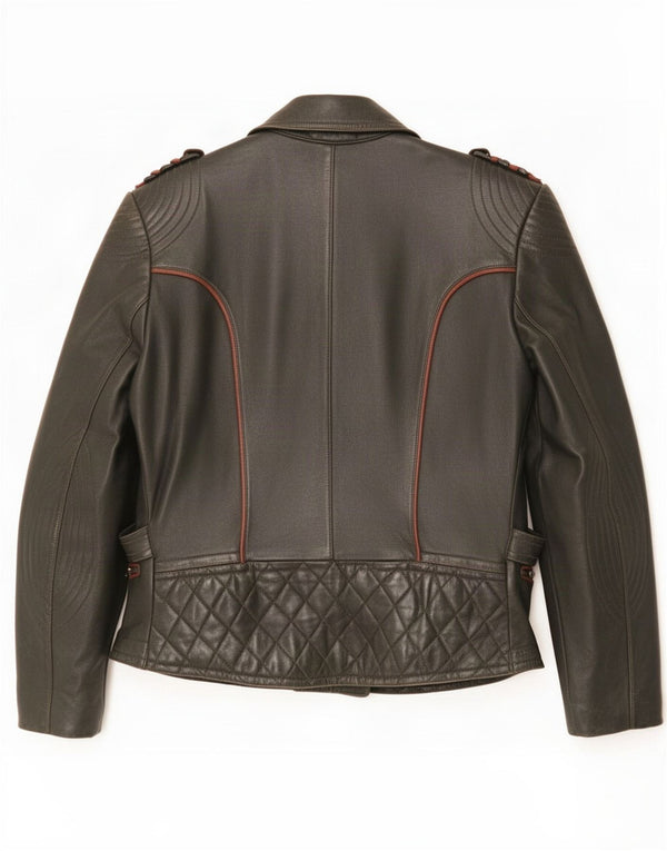 Vintage hombres motocicleta cuero biker chaqueta Reino Unido 36 pequeño caqui