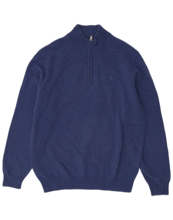Hackett Hombre Zip Neck Jumper Sweater Large Lana Azul