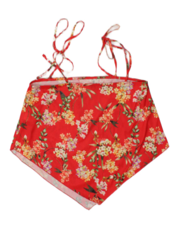 Zara Mujer Crop Asimétrico Cami Top UK 10 Pequeño Poliéster Floral Rojo