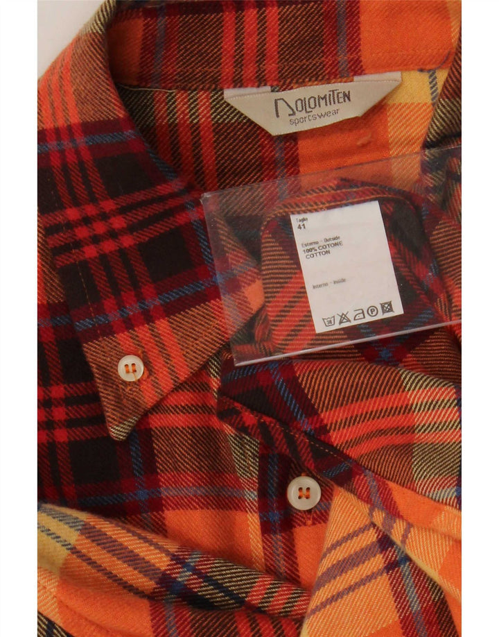 Dolomiten Camisa de franela para hombre Talla 41 Algodón a cuadros naranja grande