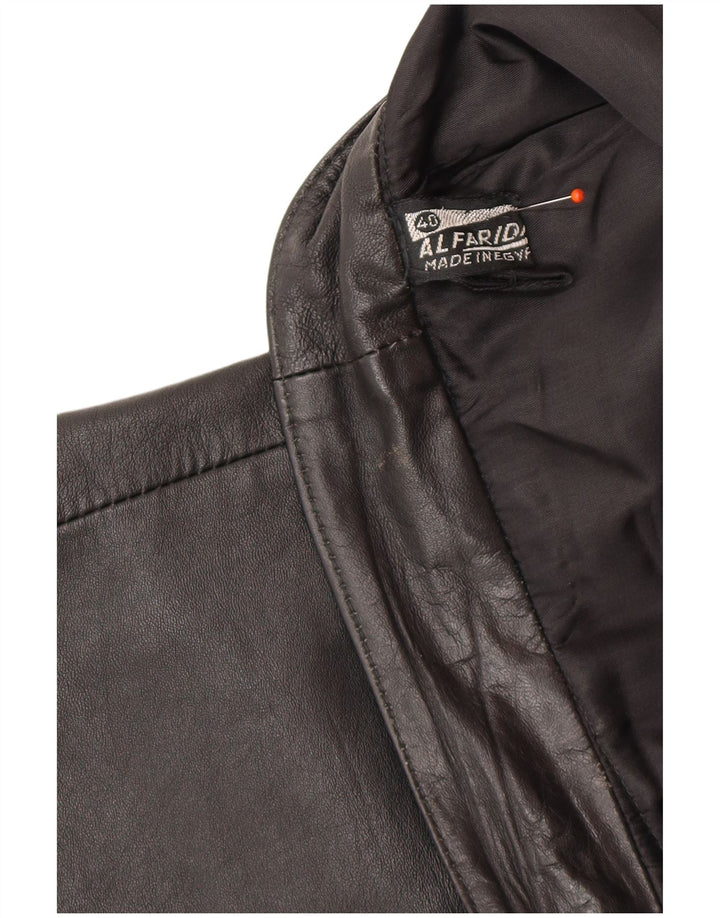 VINTAGE Womens Leather Skirt EU 40 Medium W30  Black