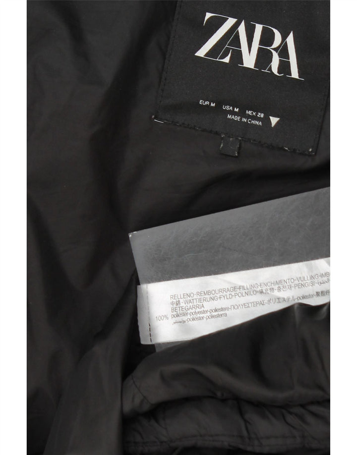 Zara Mujer Chaleco Acolchado Con Capucha UK 44 Mediano Poliéster Negro