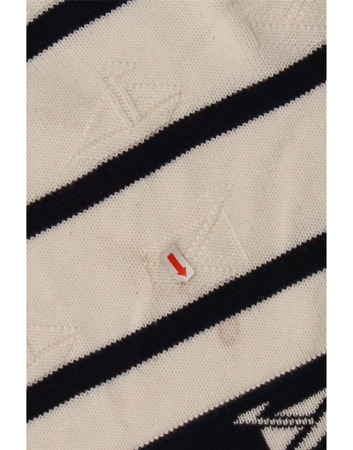 VINTAGE Hombres Crew Neck Jumper Suéter Grande Blanco Rayas