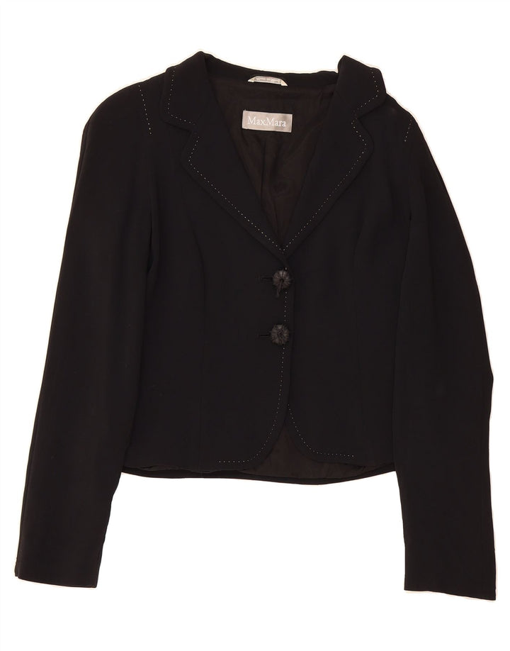 MAX MARA Womens 2 Button Blazer Jacket UK 14 Medium  Black Viscose Vintage Max Mara and Second-Hand Max Mara from Messina Hembry 