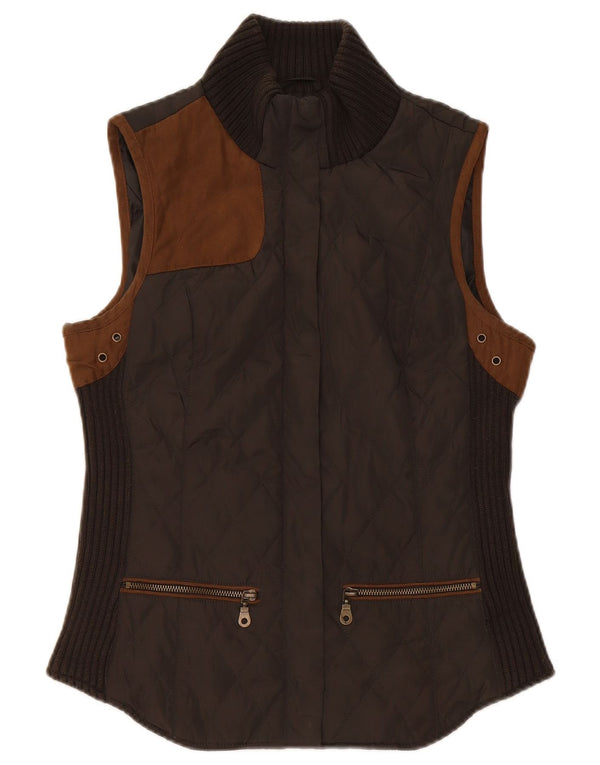 Zara Mujer Chaleco Acolchado UK 42 Medio Caqui Colorblock Poliéster