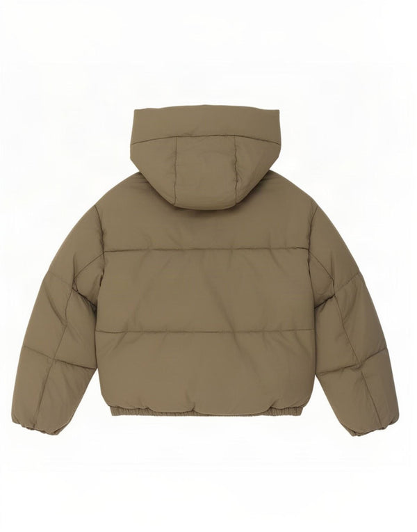 Zara Mujer Chaqueta Acolchada Extragrande Con Capucha UK 6 XS Poliéster Caqui