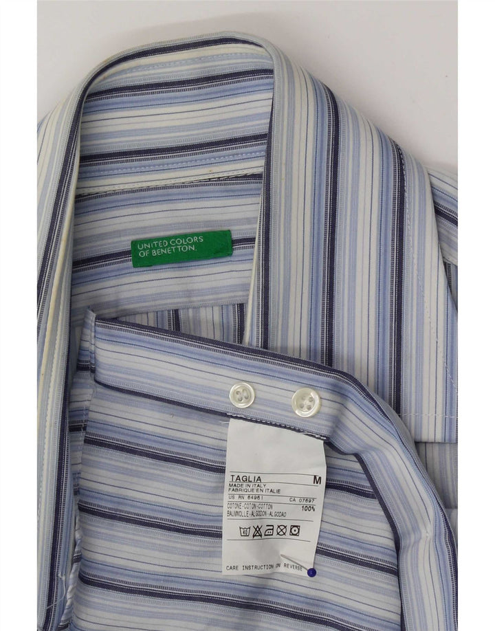 Camisa Benetton Hombre Algodón Rayas Azul Medio