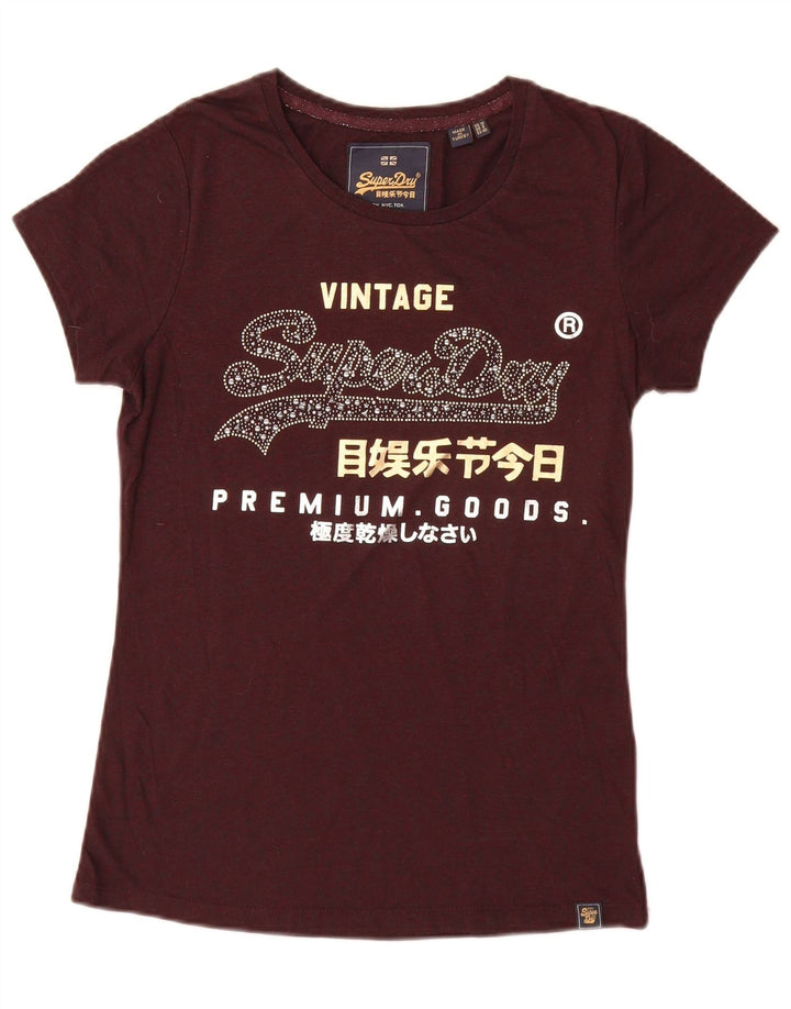 Superdry Mujer Camiseta Gráfica Top UK 40 Medio Granate Poliéster