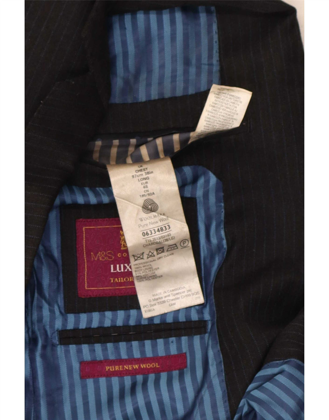Marks & Spencer Chaqueta tipo blazer de 2 botones para hombre UK 38 Gris medio Rayas diplomáticas