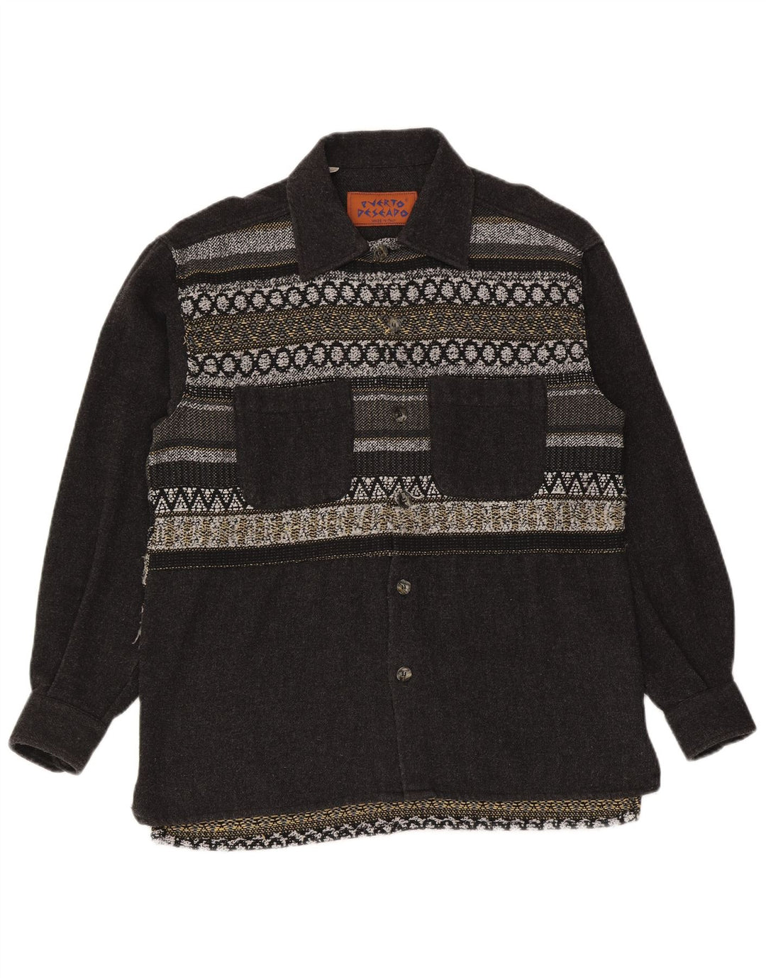 Camisa de franela vintage para hombre grande gris geométrico