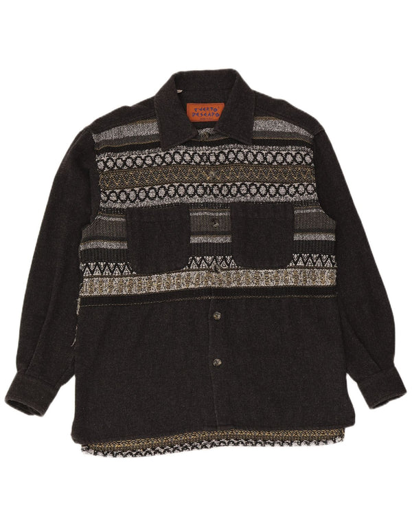 Camisa de franela vintage para hombre grande gris geométrico