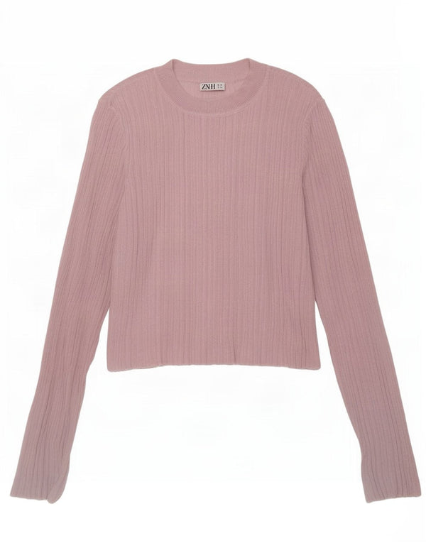 Zara Mujer Crop Top Manga Larga UK 42 Viscosa Rosa Mediana