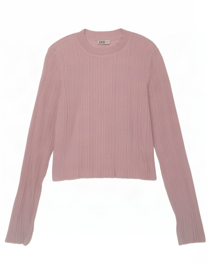 Zara Mujer Crop Top Manga Larga UK 42 Viscosa Rosa Mediana