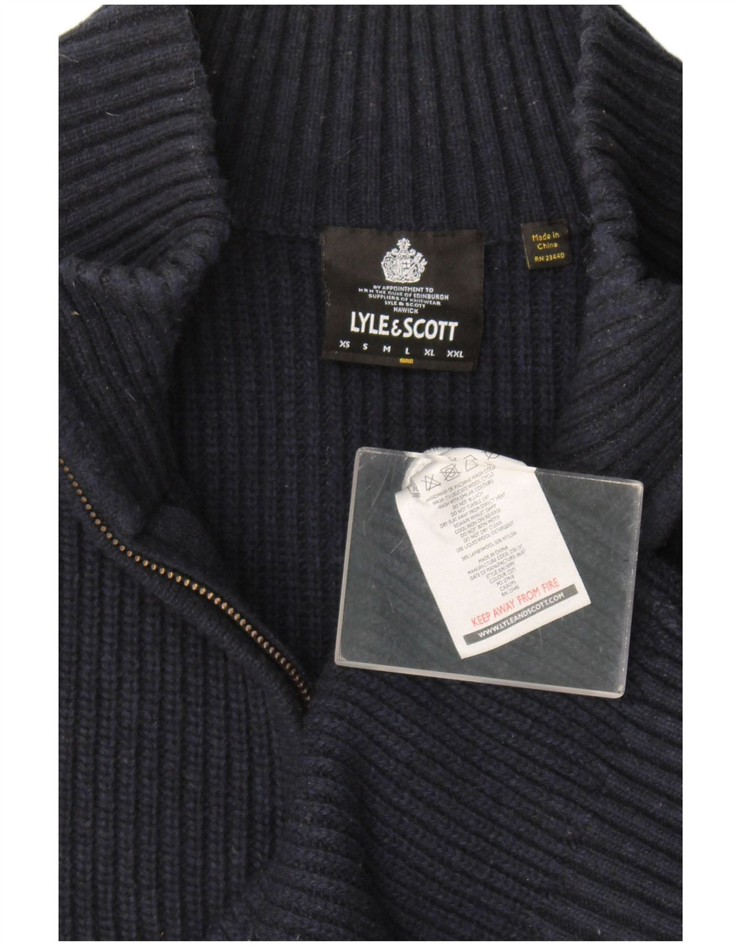 Lyle & Scott Jersey con cuello y cremallera para hombre, talla grande, lana azul marino