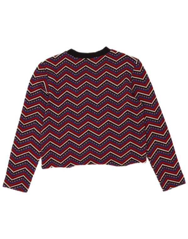 Zara Mujer Crop Top Manga Larga UK 12 Medium Multicolor Chevron