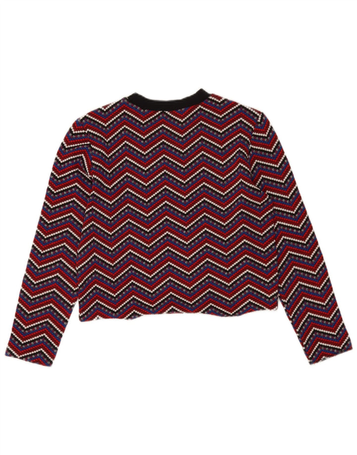 Zara Mujer Crop Top Manga Larga UK 12 Medium Multicolor Chevron
