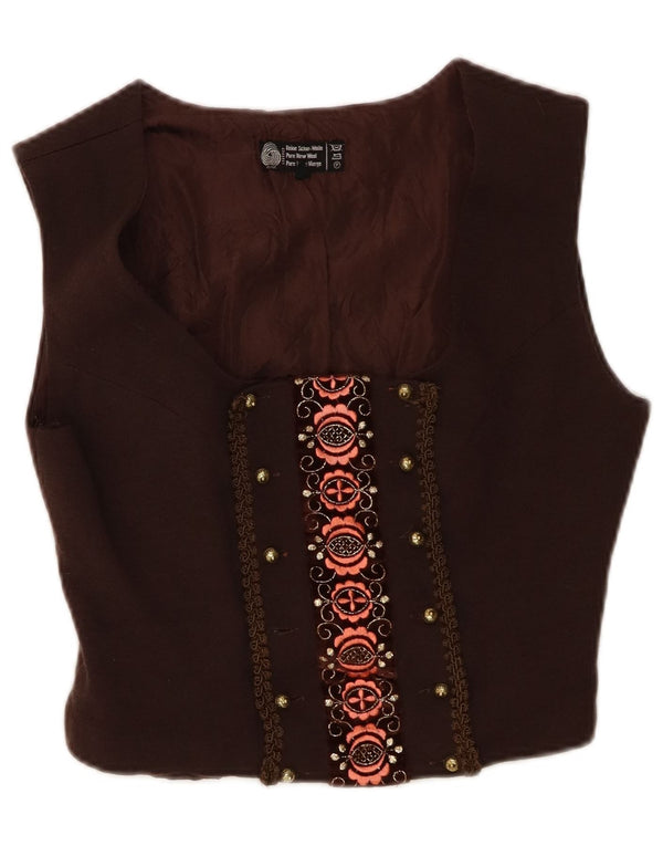 Chaleco vintage para mujer IT 44 Marrón medio Floral Lana nueva