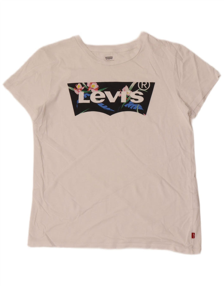 Levi's Camiseta gráfica para mujer Top UK 12 Medium White Cotton