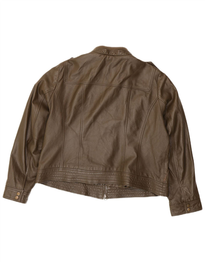 SOUTH Chaqueta de cuero militar corta para mujer UK 24 3XL Cuero caqui