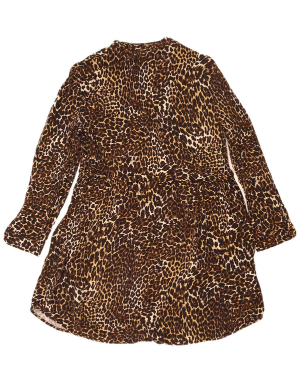 Zara Mujer Z1975 Vestido Camisero UK 40 Small Marrón Animal Print Viscosa