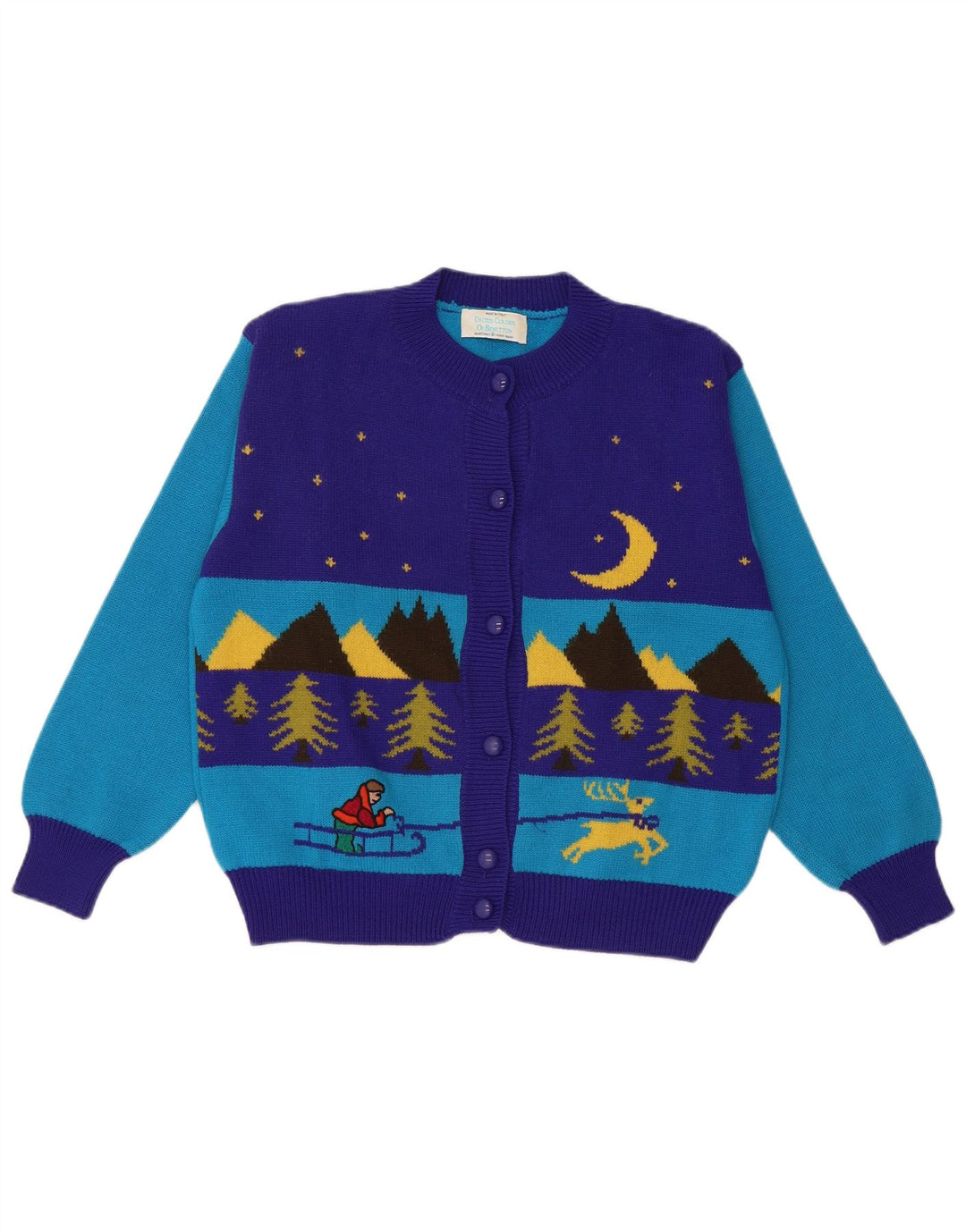 Benetton Cárdigan Corto De Invierno Mujer IT 48 XL Lana Color Block Azul