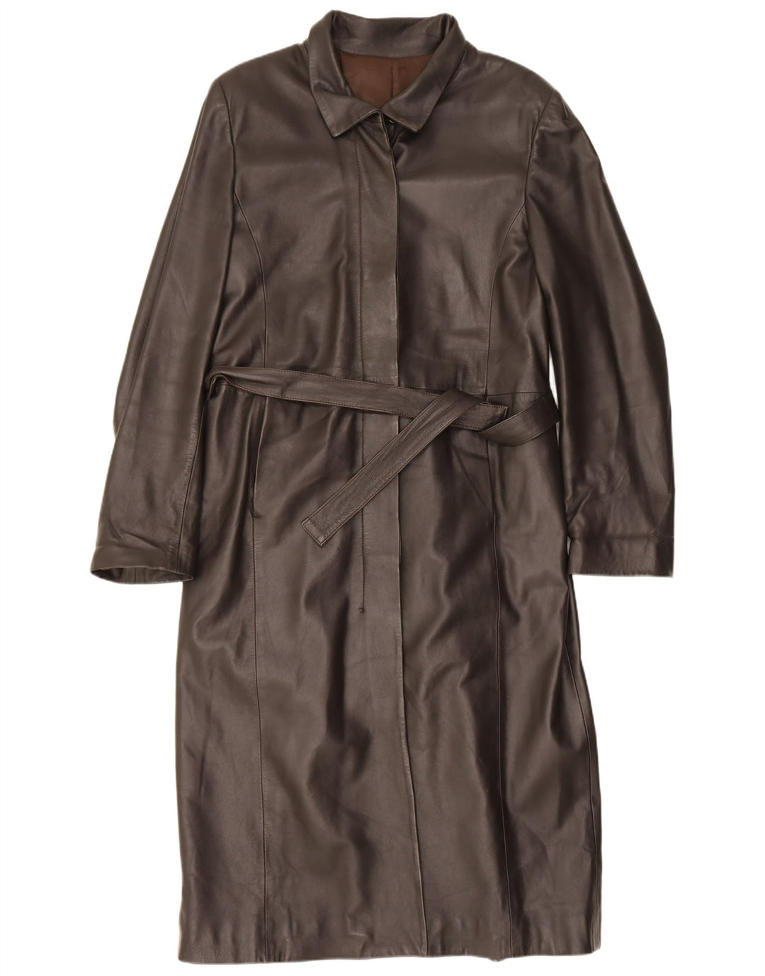 Abrigo de cuero vintage para mujer IT 46 Marrón grande