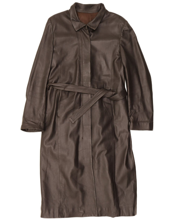 Abrigo de cuero vintage para mujer IT 46 Marrón grande