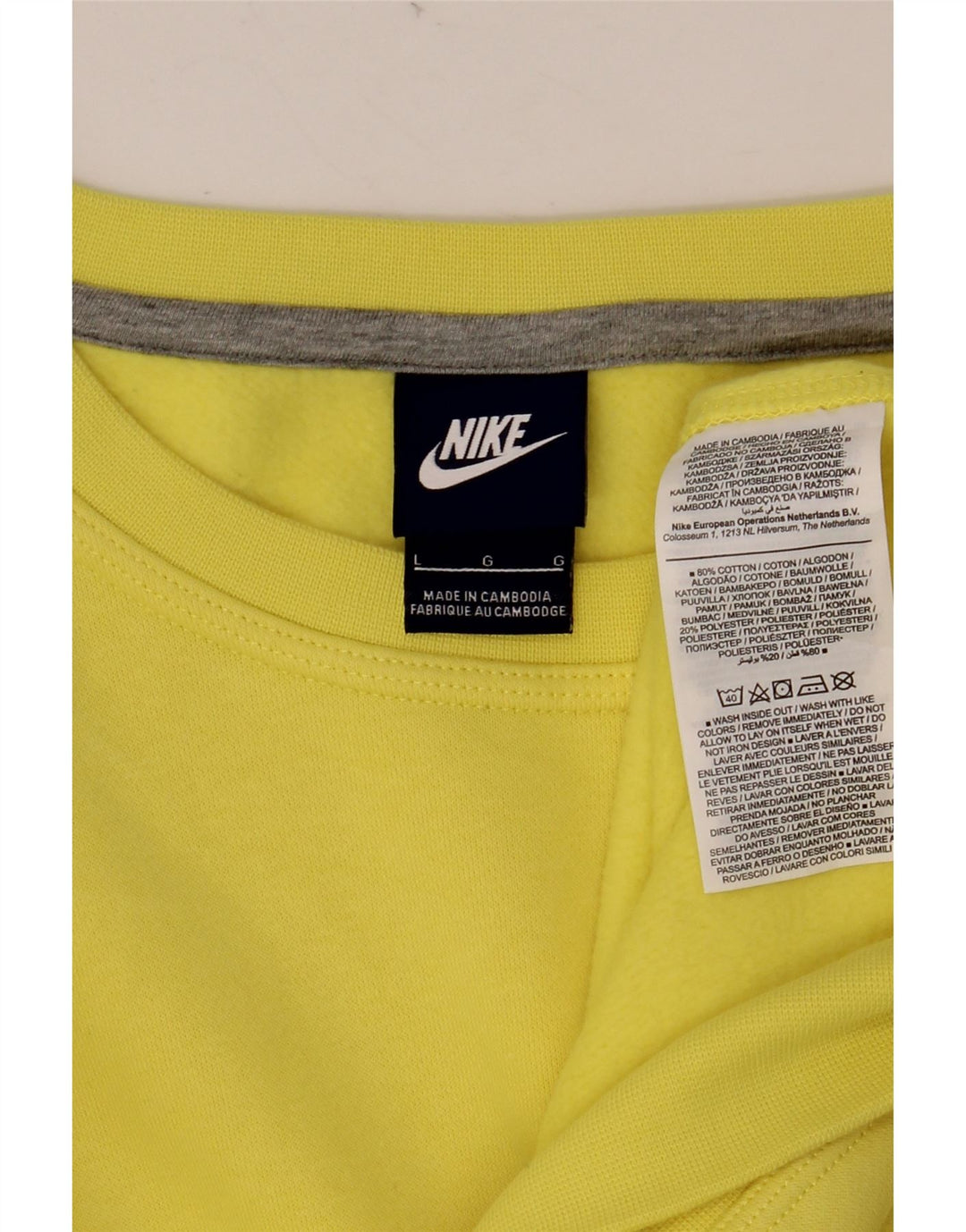 NIKE Hombre Sudadera Jumper Large Amarillo Algodón