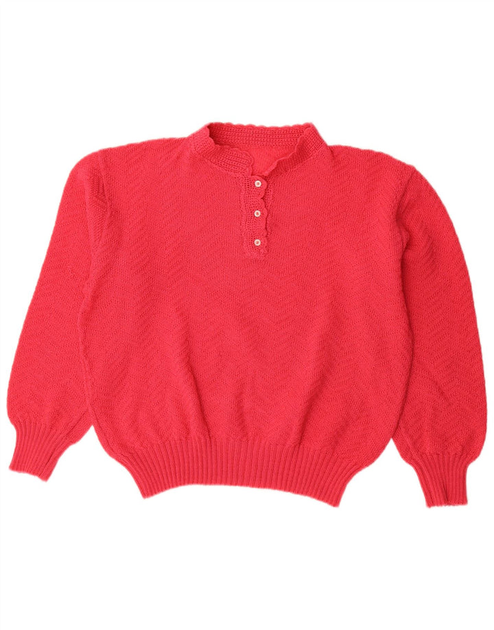 Vintage mujer botón cuello jersey suéter Reino Unido 16 rojo grande