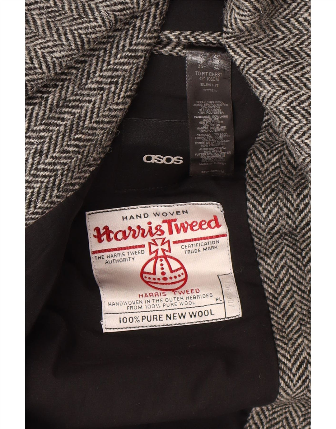 Chaqueta tipo blazer de corte slim para hombre Harris Tweed de Asos UK 42 XL Gris Herringbone