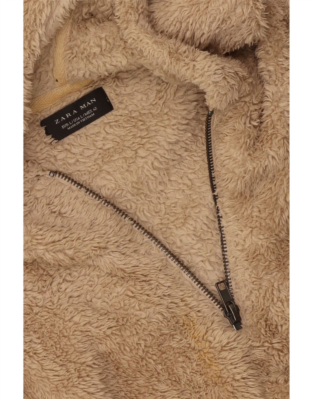 ZARA Hombre Jersey Polar Con Capucha Large Beige