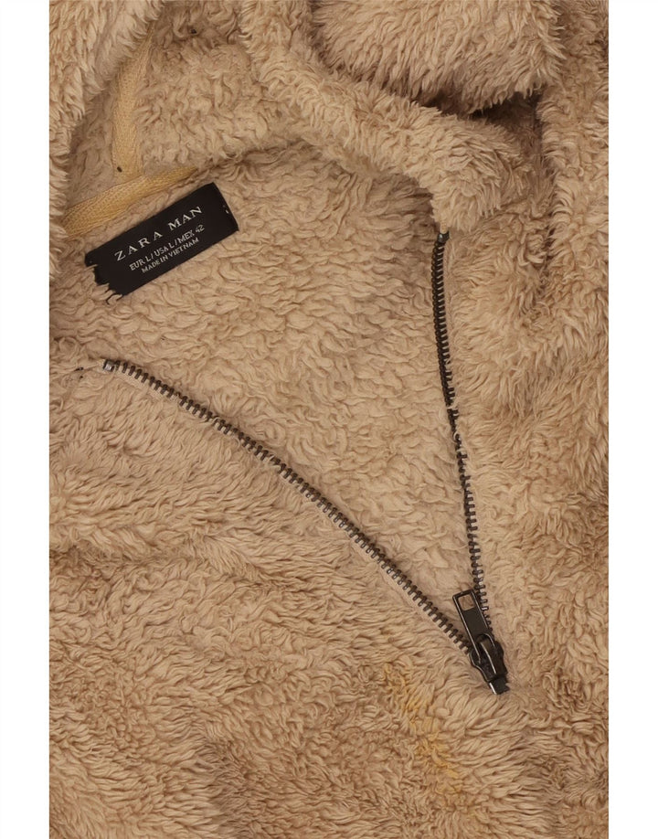 ZARA Hombre Jersey Polar Con Capucha Large Beige