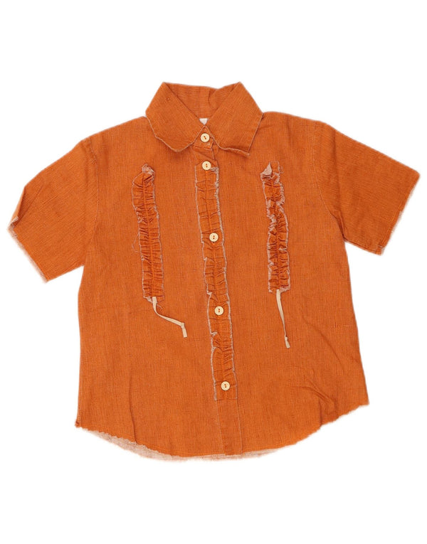 Vintage niñas manga corta volante camisa delantera 11-12 años grande naranja