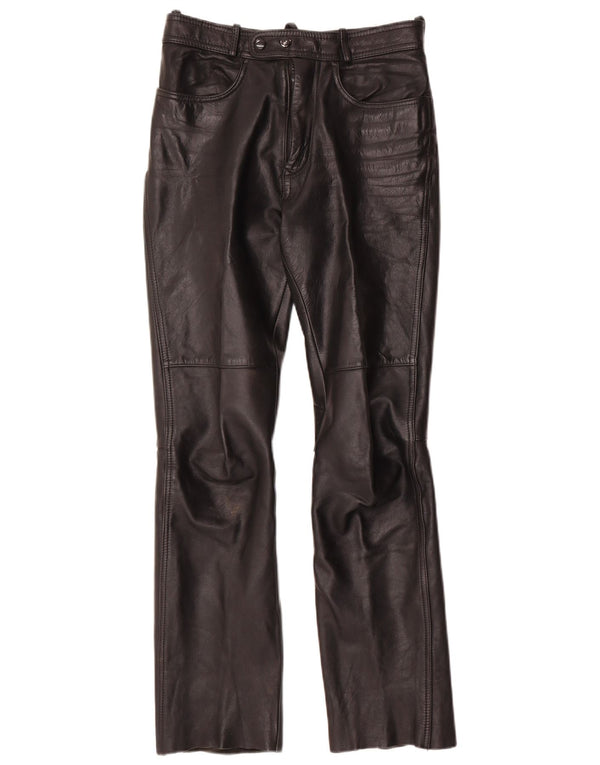 Pantalones de cuero vintage para mujer con corte de bota W28 L30 cuero negro
