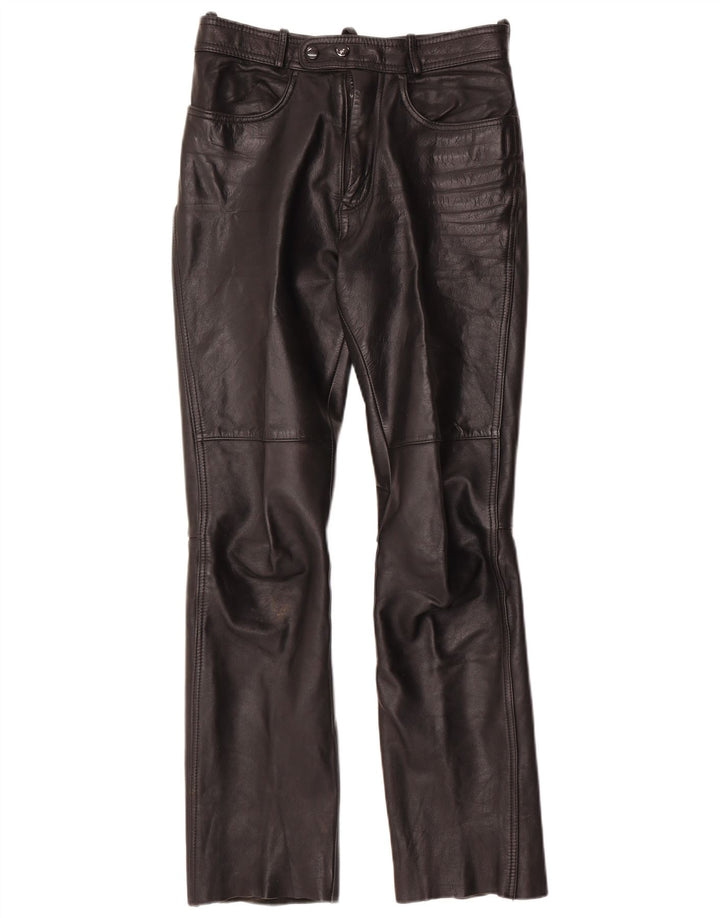 Pantalones de cuero vintage para mujer con corte de bota W28 L30 cuero negro