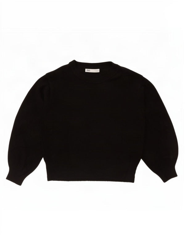 Zara Suéter De Cuello Redondo Para Mujer UK 10 Small Acrílico Negro