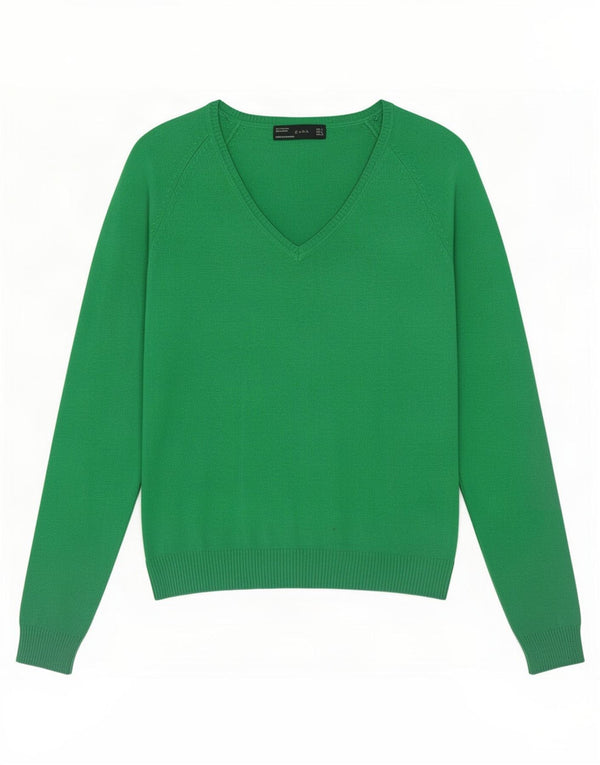 Zara - Jersey con cuello en V para mujer, talla 40, algodón verde grande