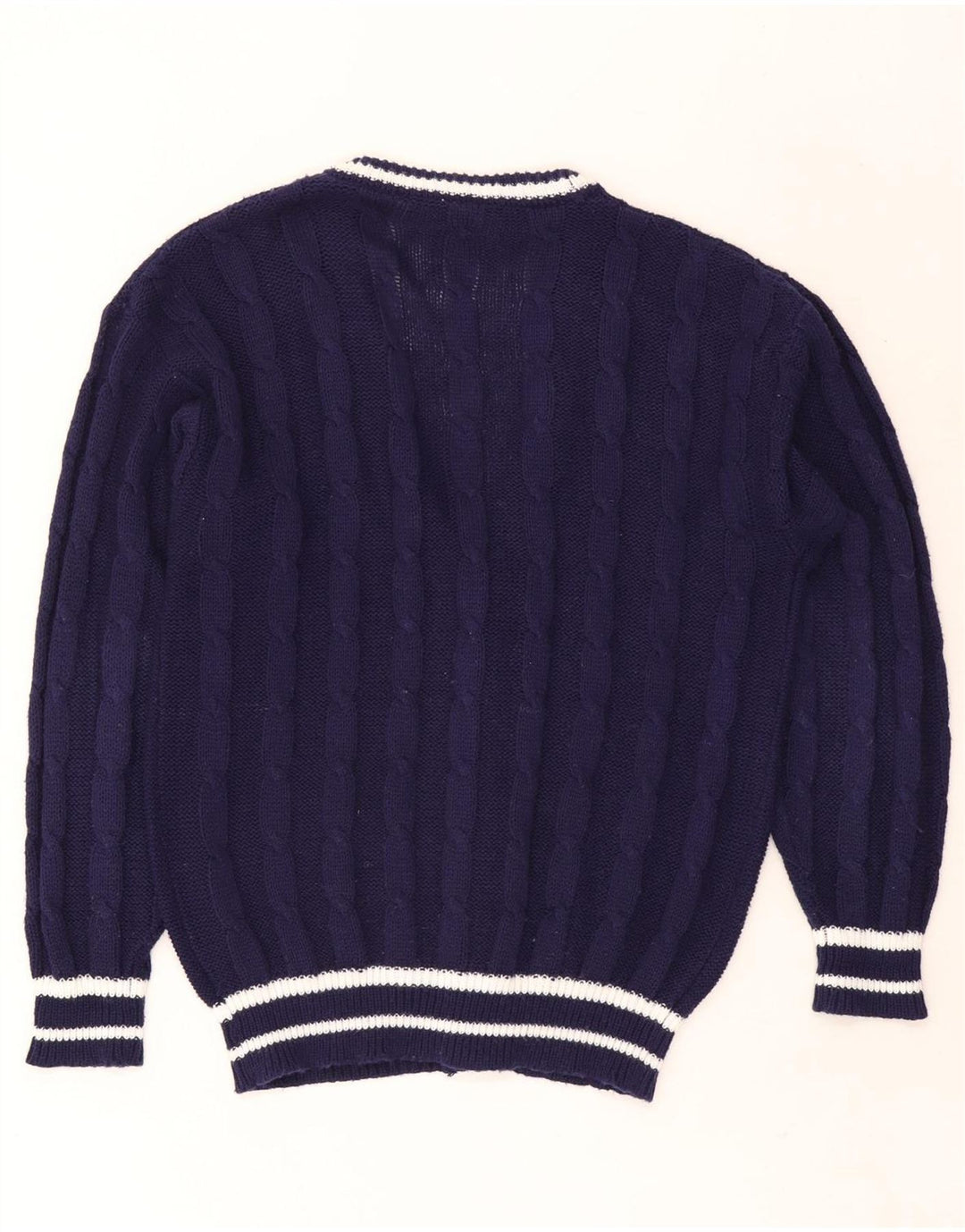 Vintage Mens Cardigan Suéter IT 48/50 Medio Azul Marino Rayas Poliéster